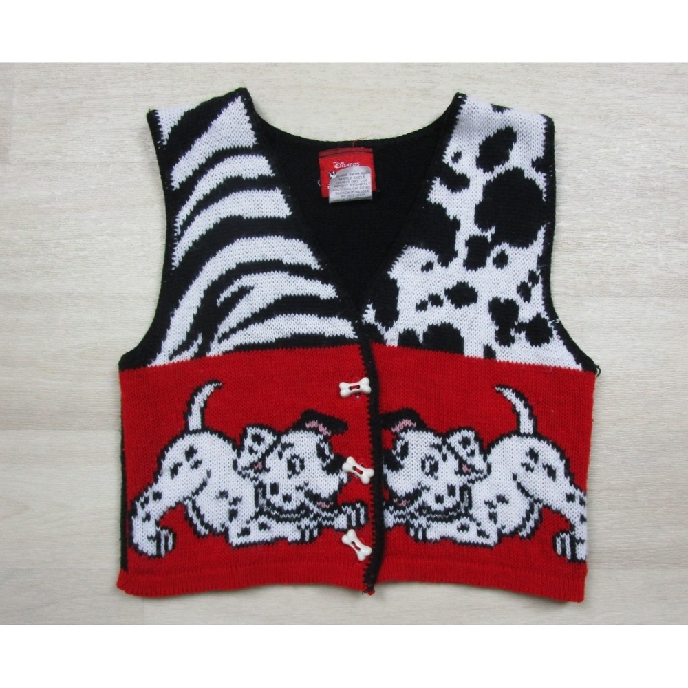 Vintage 90s Disney's 101 Dalmatians Button Up Sweater Vest Kids (S 4/5) Knit